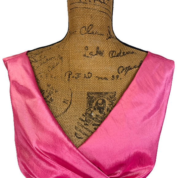 DESSY COLLECTION Hot Pink Ruched‎ Satin Midi Dress - Picture 3 of 13